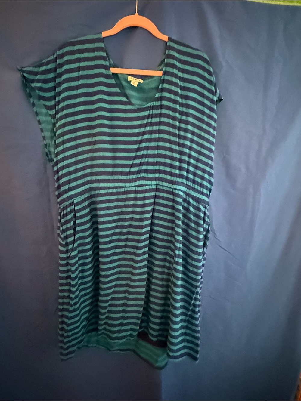 Striped V-Neck Casual Women’s Dress in Teal and Navy XXL